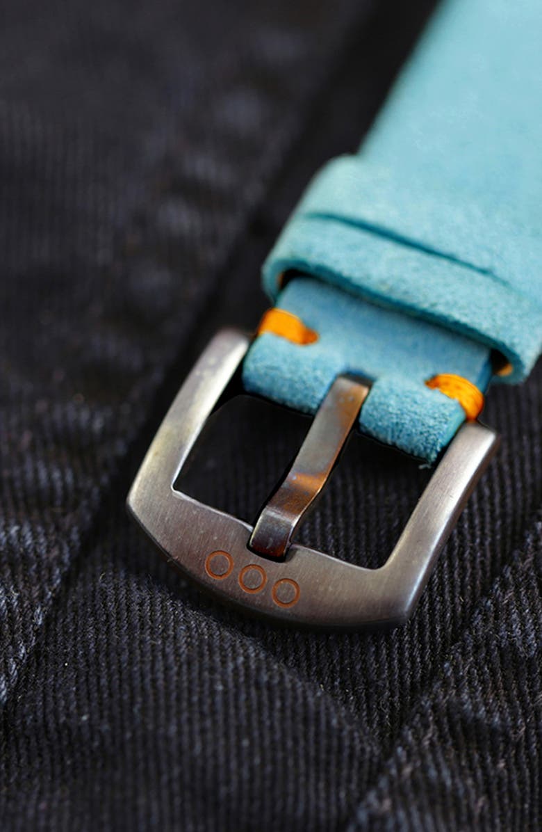 OUT OF ORDER Sporty Cronografo Chronograph Leather Band Watch, 40mm, Alternate, color, Light Blue