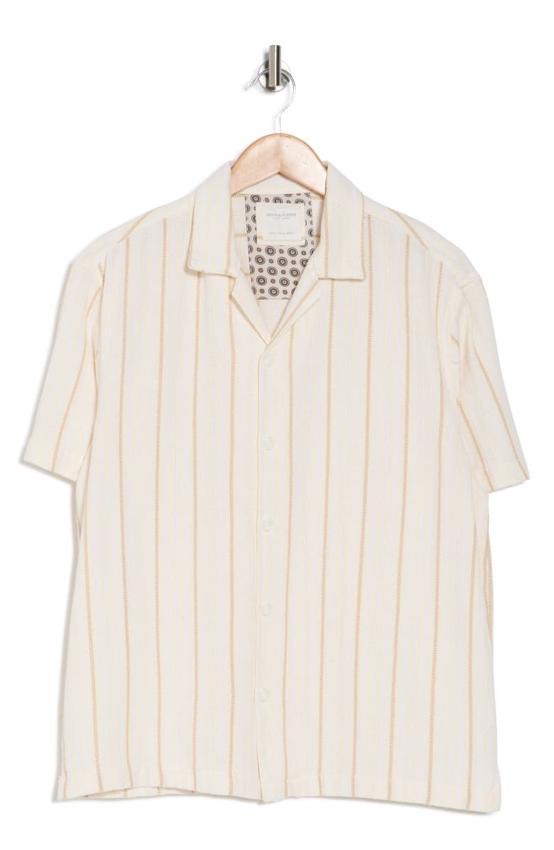 DENIM AND FLOWER Stripe Textured Short Sleeve Button-Up Shirt, Alternate, color, Cream/ Khaki