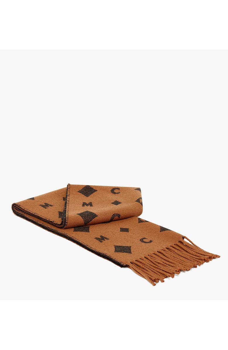 MCM Bicolor Monogram Jacquard Stole, Alternate, color, Cognac