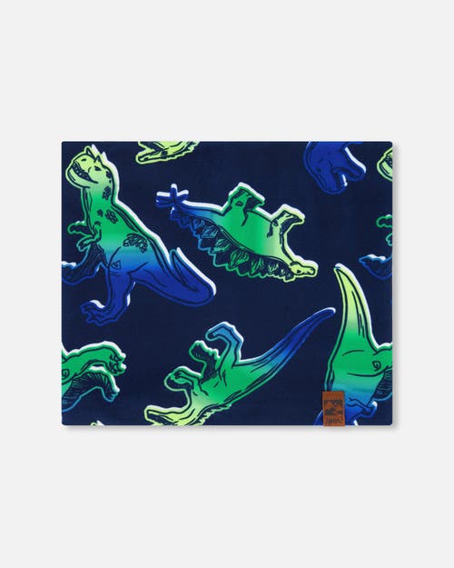 Deux Par Deux Boy's Printed Neck Tube Blue And Green Dino On Navy In Black