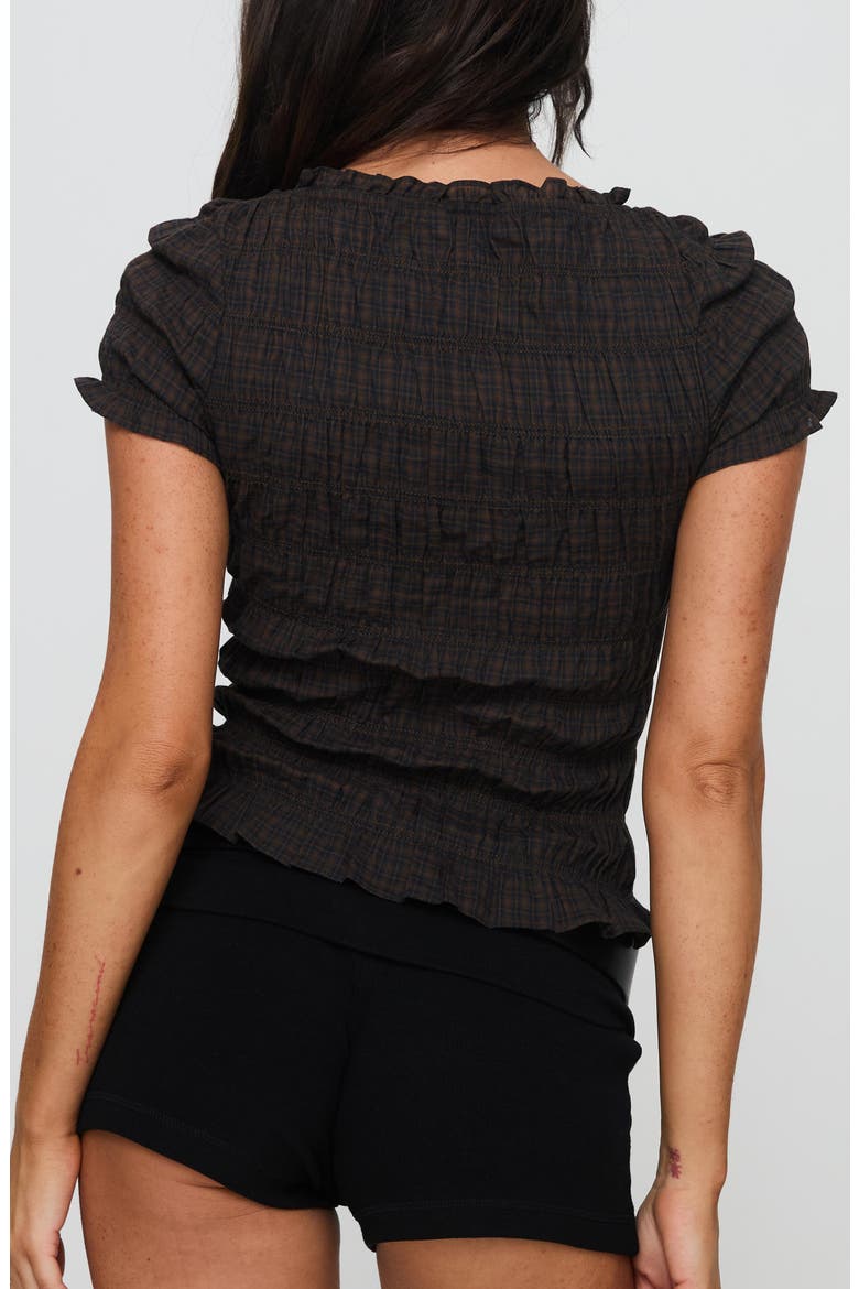 Romelle Plaid Smocked Cotton Top, Alternate, color, BLACK / BROWN PLAID