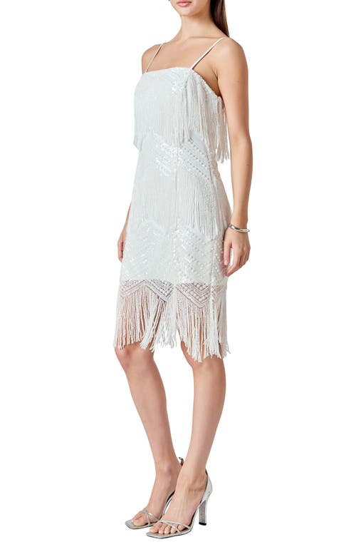 Endless Rose Beaded Fringe Sleeveless Dress In White