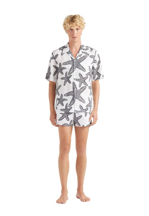 Vilebrequin Starlettes Linen Bowling Shirt In Blanc
