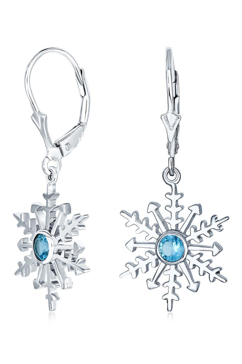 Sterling Silver CZ Snowflake Earrings, Alternate, color, BLUE
