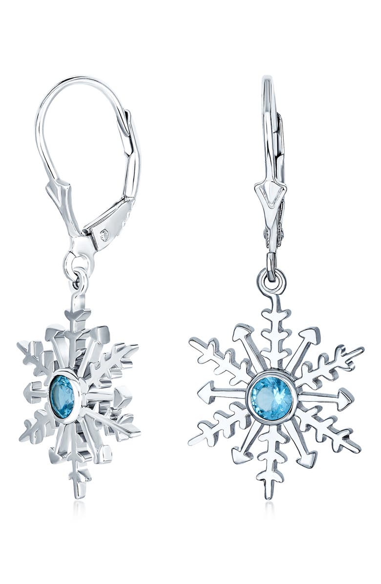 BLING JEWELRY Sterling Silver CZ Snowflake Earrings, Alternate, color, Blue