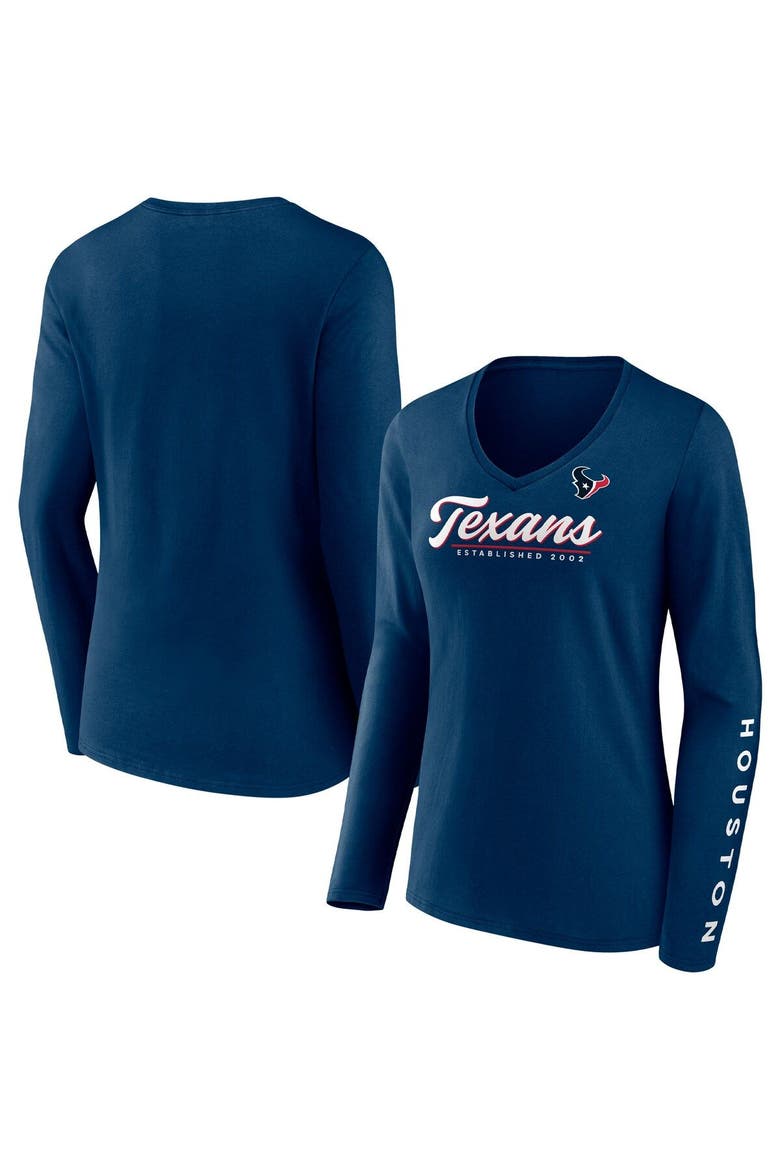 Women's Fanatics Branded Navy Houston Texans Drive Forward V-Neck Long Sleeve T-Shirt, Main, color, Navy