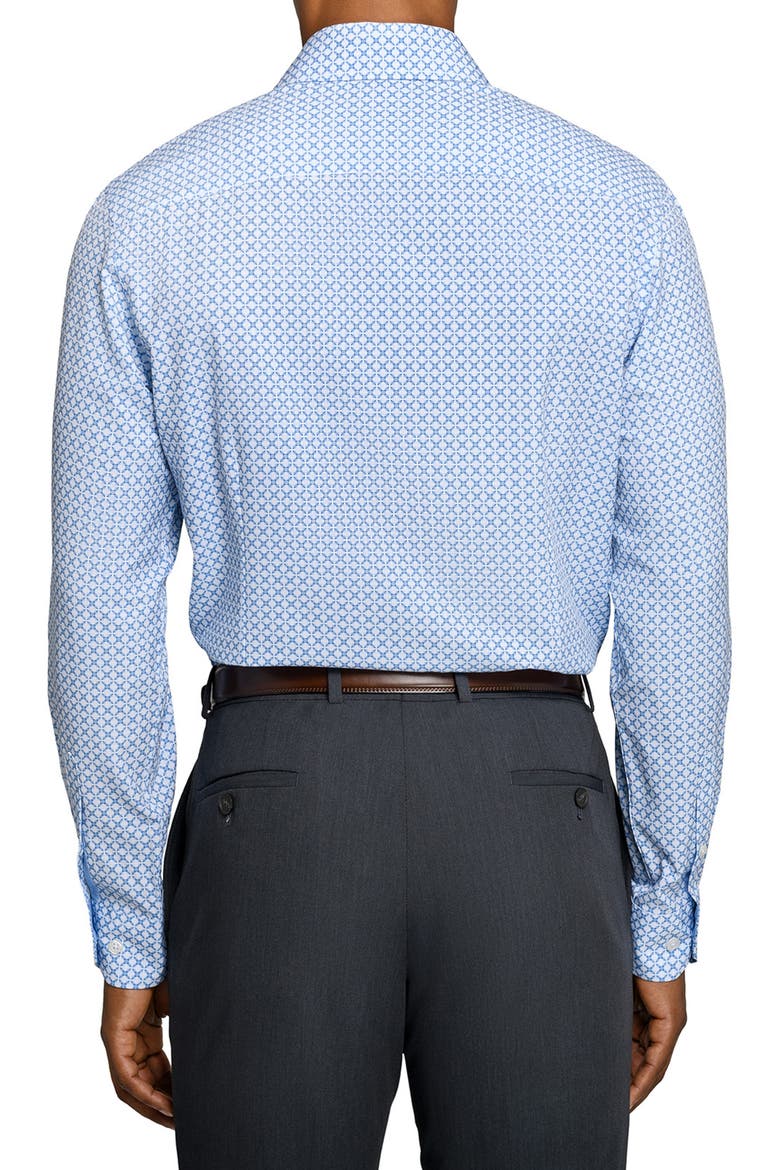 Regular Fit Blue Geometric Print Performance Dress Shirt, Alternate, color, WHITE/ BLUE