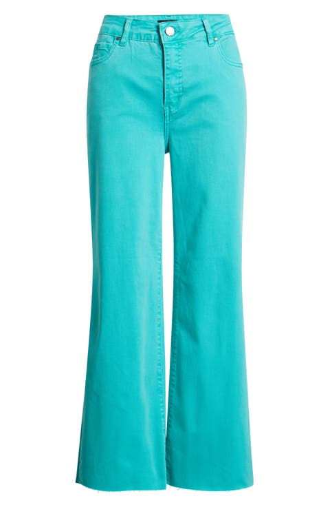 Crop Raw Hem Wide Leg Jeans