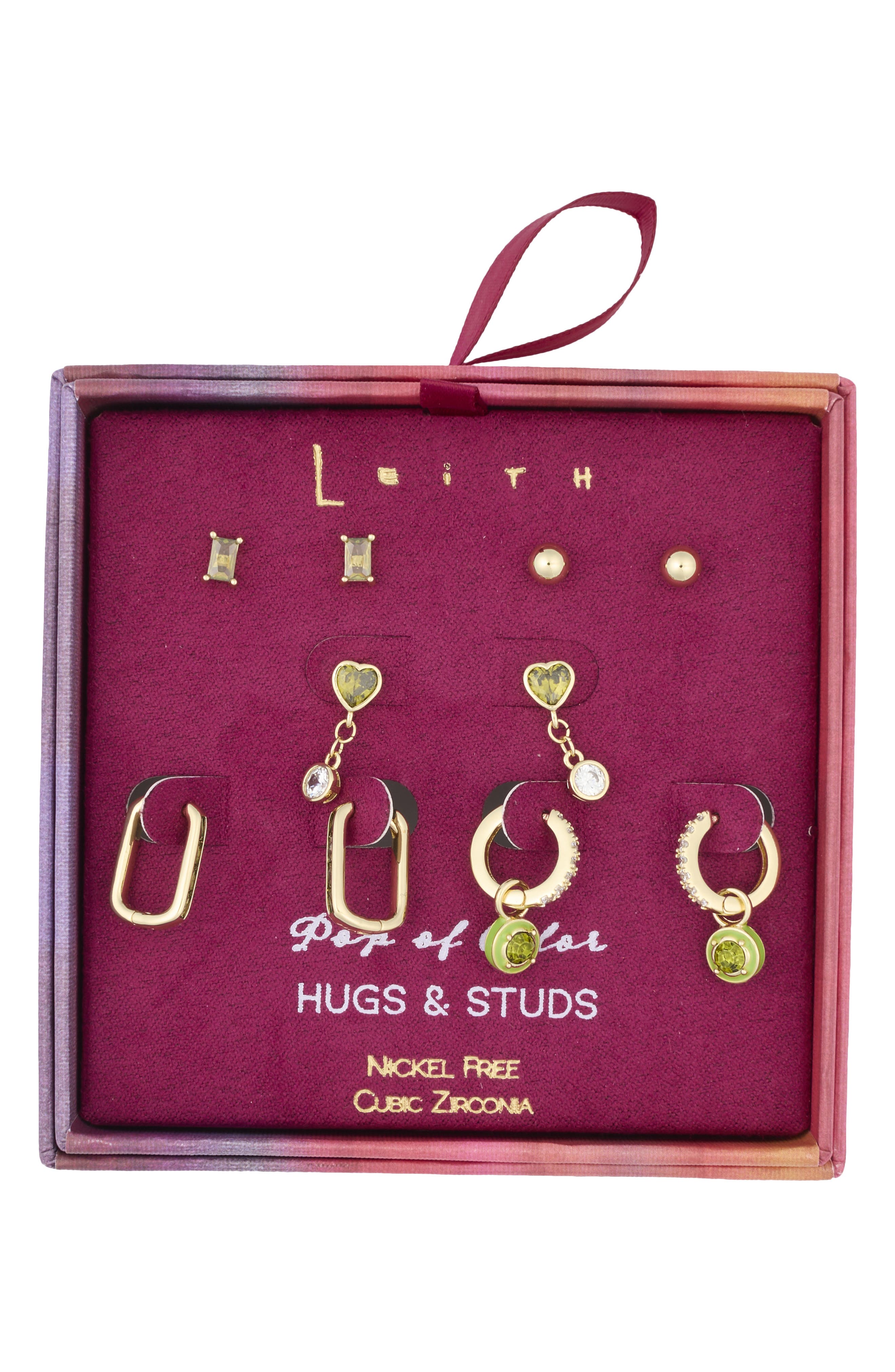 Set of 5 Cubic Zirconia Stud, Drop & Huggie Hoop Earrings