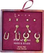 Leith Set of 5 Cubic Zirconia Stud, Drop & Huggie Hoop Earrings