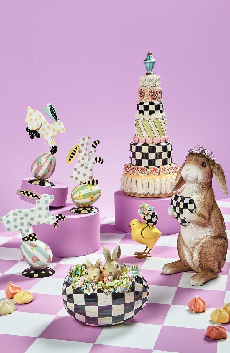 MACKENZIE CHILDS Courtly Check Peekaboo Bunny Egg Figurine, Alternate, color, Black