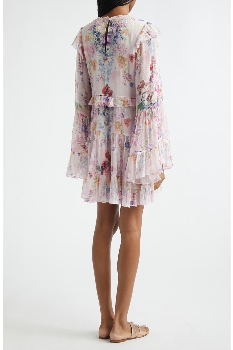 Floral Long Sleeve Silk Chiffon Tiered Minidress, Alternate, color, PALATIAL PASTELS