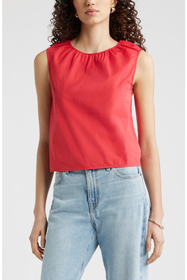 Floral Gathered Neck Poplin Sleeveless Top, Main, color, RED SAUCY