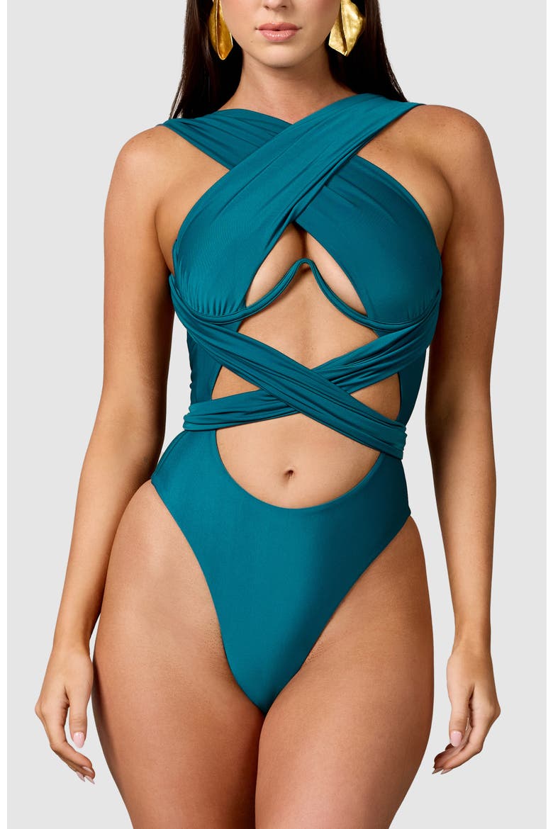 Bella One-Piece Swimsuit, Main, color, Midnight Green