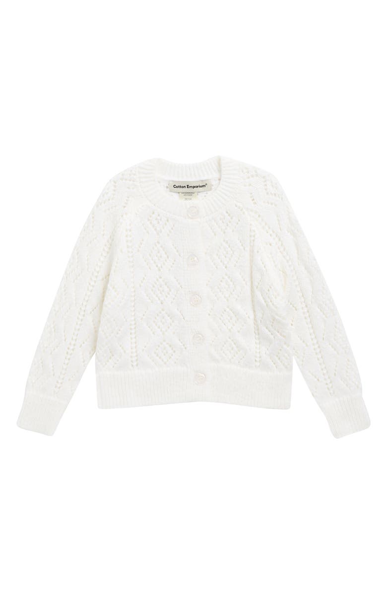 Cotton Emporium Kids' Pointelle Cardigan, Main, color, White