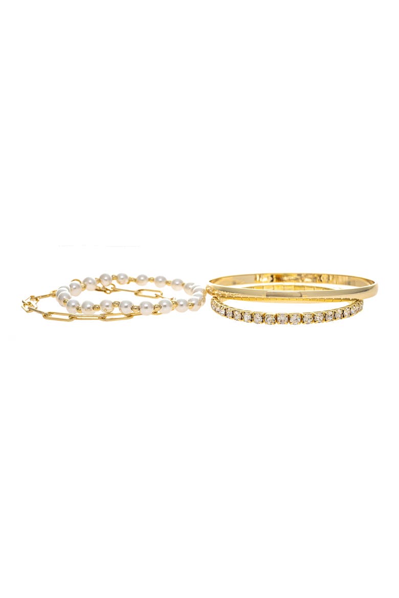 Set of 4 Freshwater Pearl & Cubic Zirconia Bracelets, Main, color, GOLD