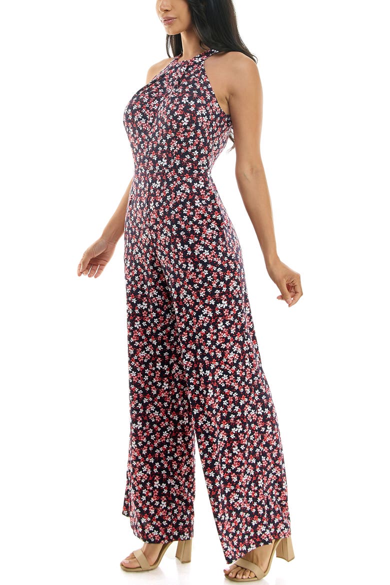 Twisted Halter Neck Jumpsuit, Alternate, color, NAVY/RED MULTI