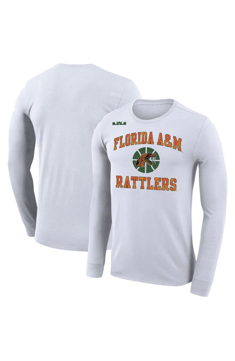 NIKE X LEBRON JAMES Men's Nike x LeBron James White Florida A&M Rattlers Collection Legend Performance Long Sleeve T-Shirt, Main, color, 