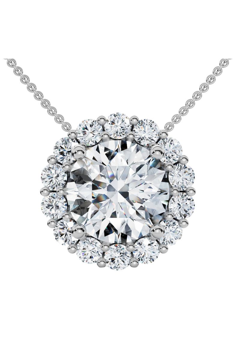 Certified 3 1/2Ct Halo Diamond Pendant Lab Grown 14k Gold Women's Necklace, Main, color, White Gold
