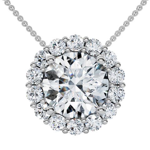 Certified 3 1/2Ct Halo Diamond Pendant Lab Grown 14k Gold Women's Necklace