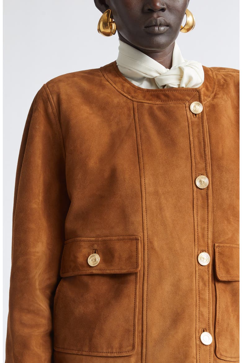 Lambskin Suede Jacket, Alternate, color, RHUM AMBRE
