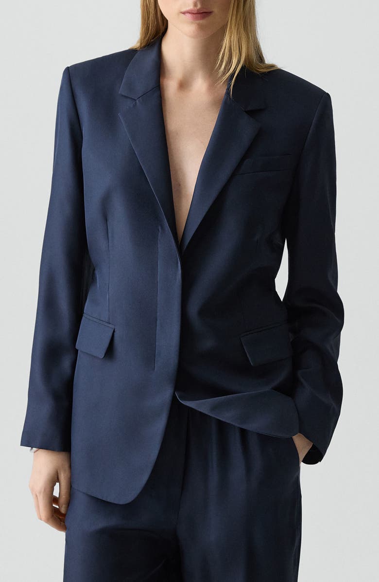 Theory Notched Lapel Silk Blazer, Main, color, Nocturne Navy