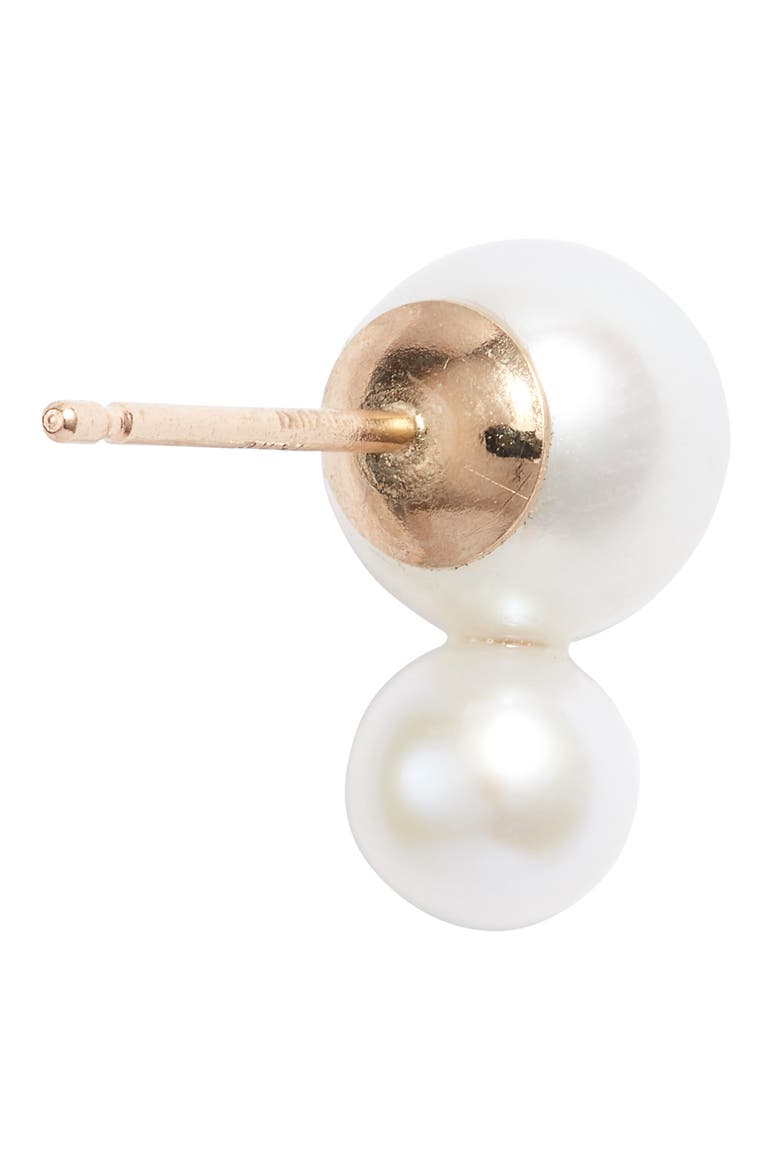 Double Pearl Stud Earrings, Alternate, color, YELLOW GOLD / PEARL