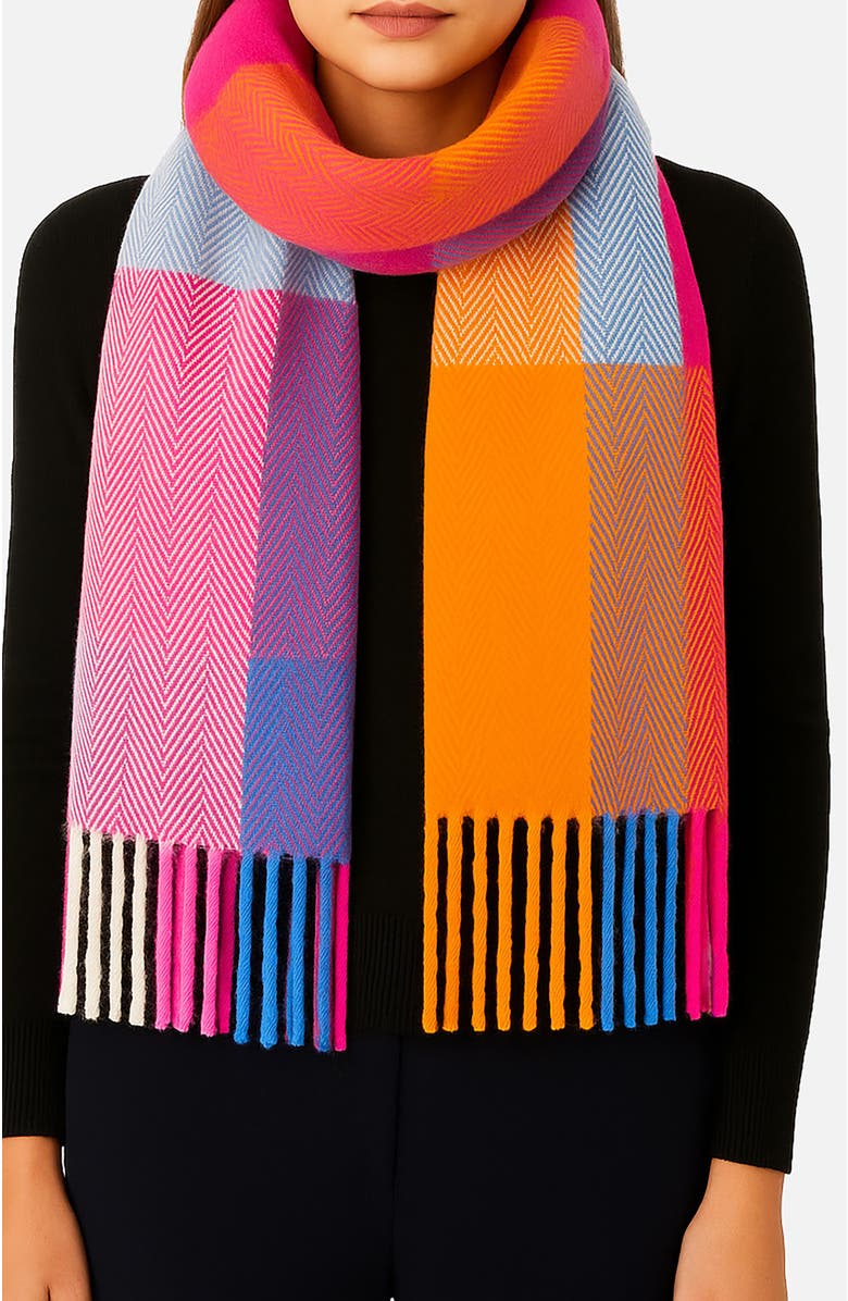 Yumi Herringbone Color Block Scarf, Alternate, color, Blue