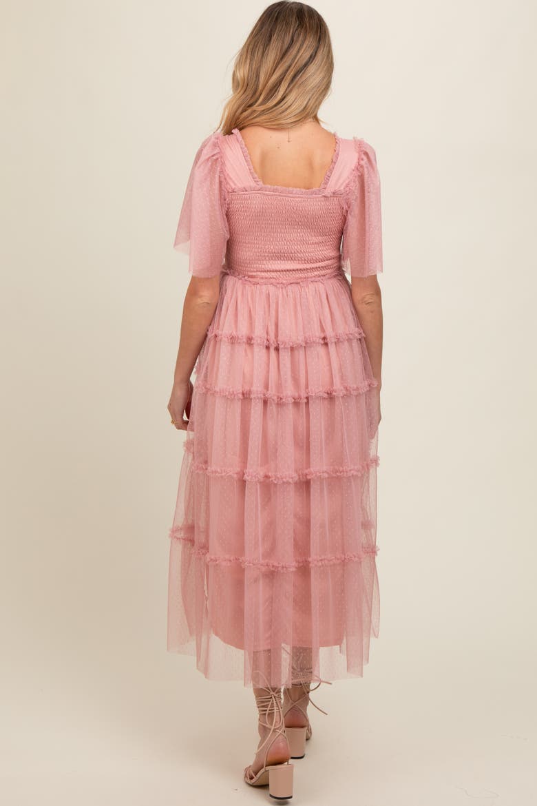 Ruffled Mesh Maxi Dress, Alternate, color, Pink