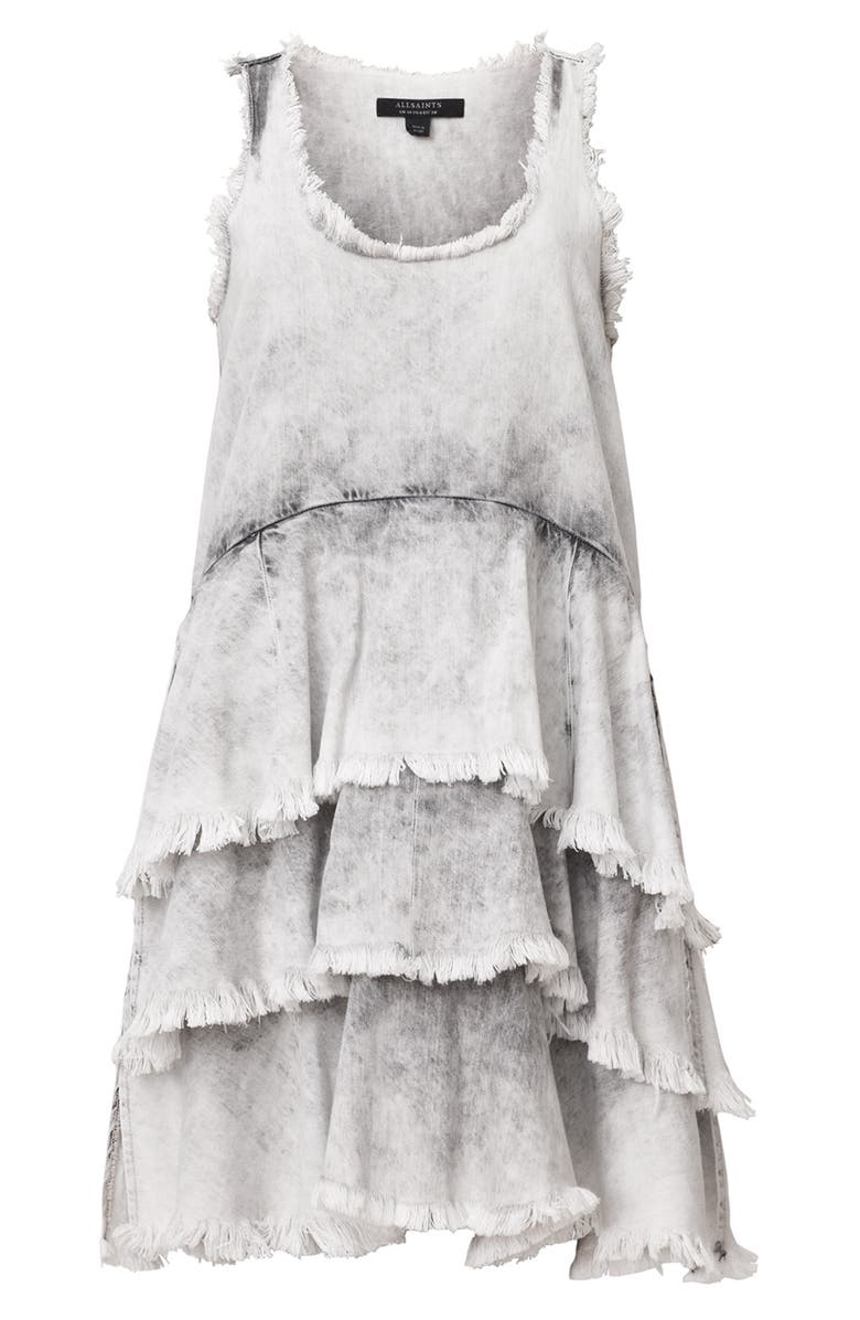 AllSaints Cavarly Tiered Asymmetric Hem Dress, Alternate, color, 