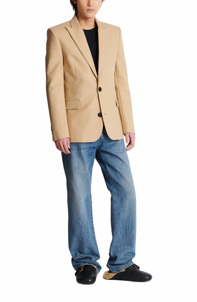 Balmain Canvas 2-Button Jacket, Main, color, Beige