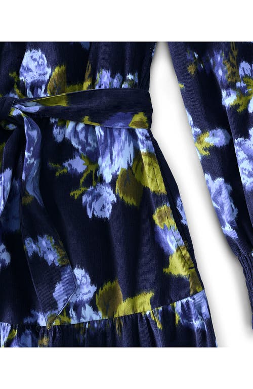 Lands' End Pinwale Cord Smocked Sleeve Maxi Dress In Blue