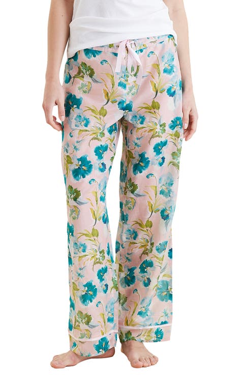 Audrey Floral Print Cotton & Silk Pants