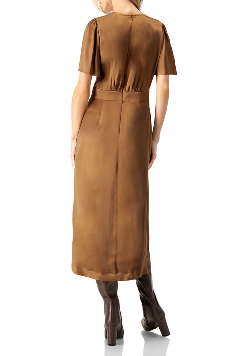 Short Sleeve Satin Midi Dress, Alternate, color, Brown