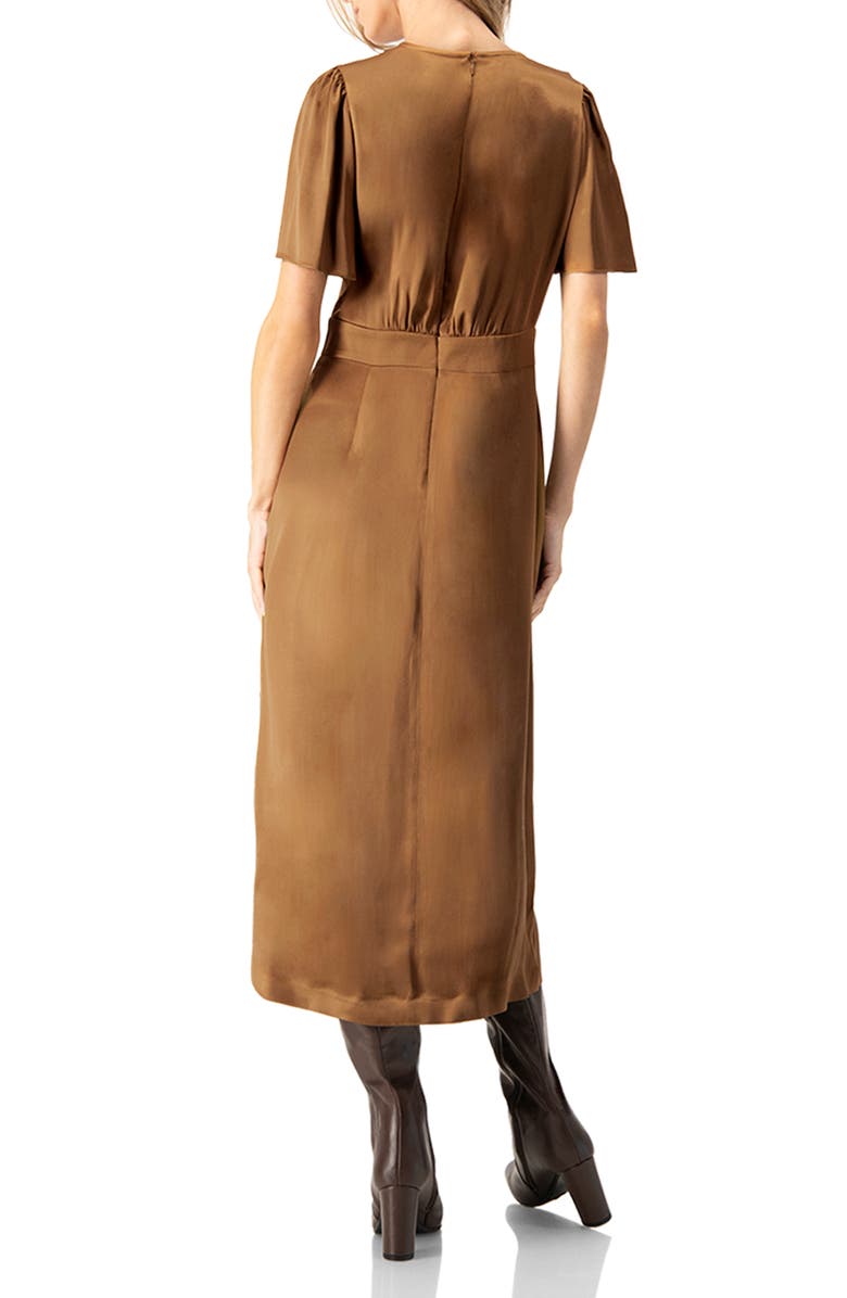 IVONNE Short Sleeve Satin Midi Dress, Alternate, color, Brown