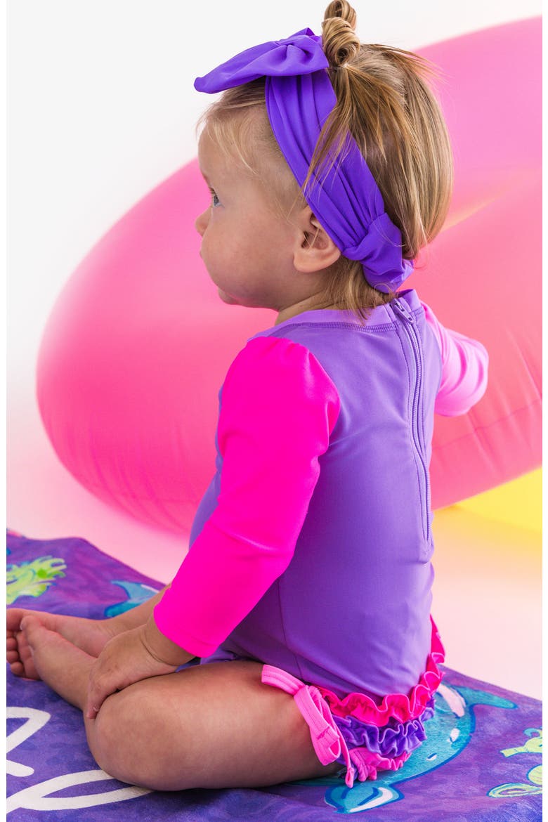 Kids' Neon Long Sleeve One-Piece Rashguard Swimsuit, Alternate, color, PURPLE