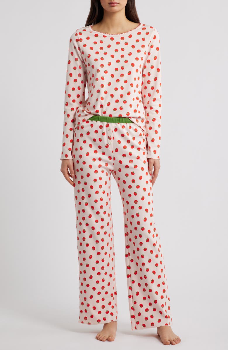 COZYLAND Ellie Tomatoes Pima Cotton Pajamas, Main, color, Juicy Tomatoes