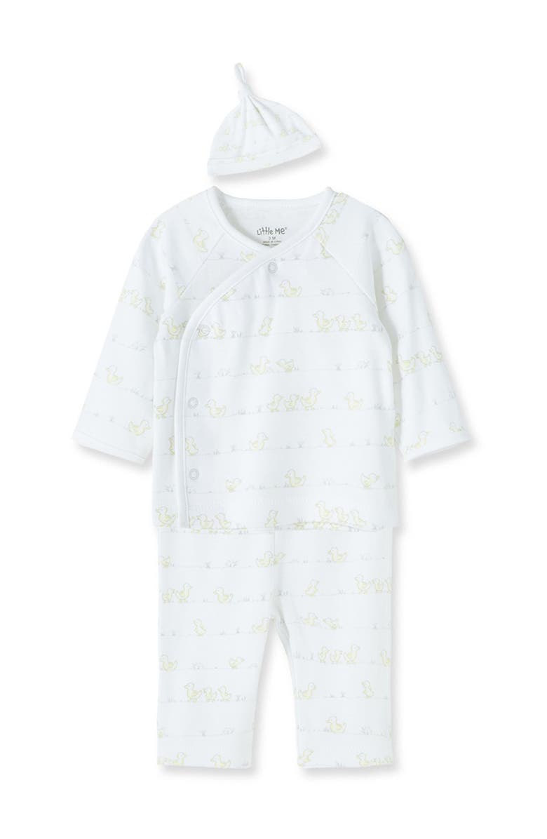 Little Me Ducks 3-Piece Wrap Top, Pants & Beanie Set, Alternate, color,