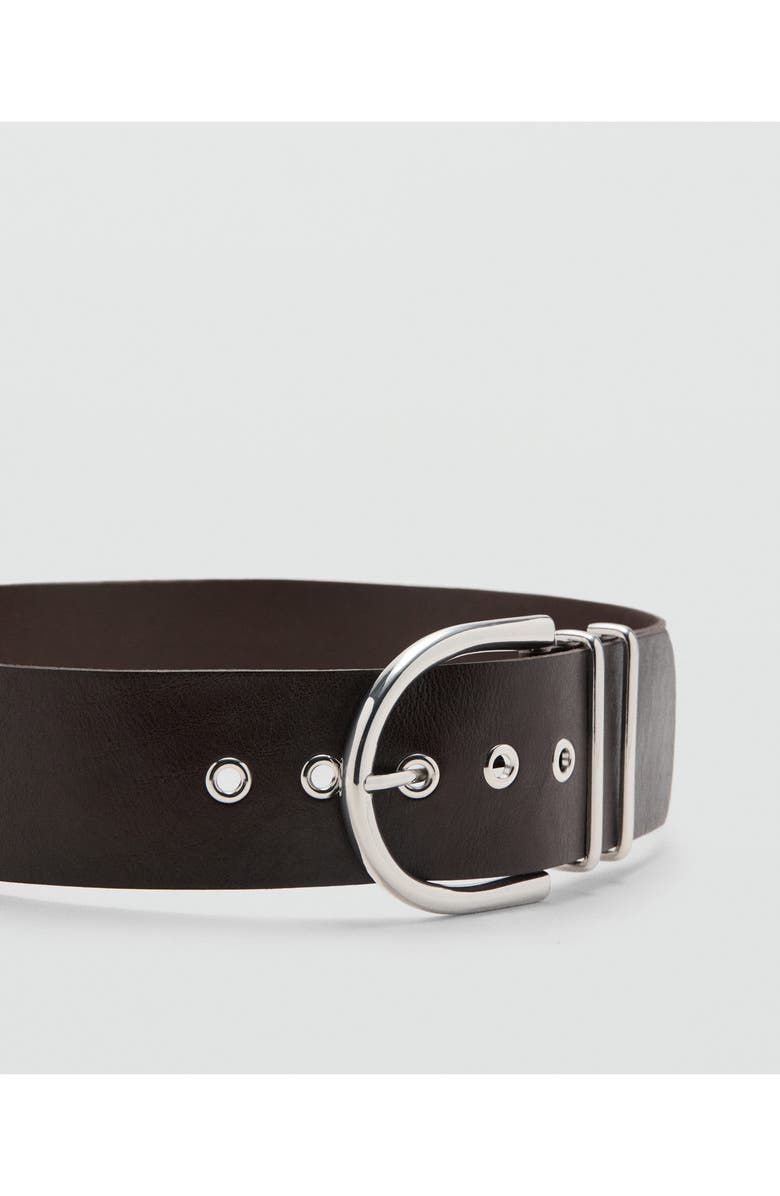 MANGO Oval Buckle Leather Belt, Alternate, color, Chocolate