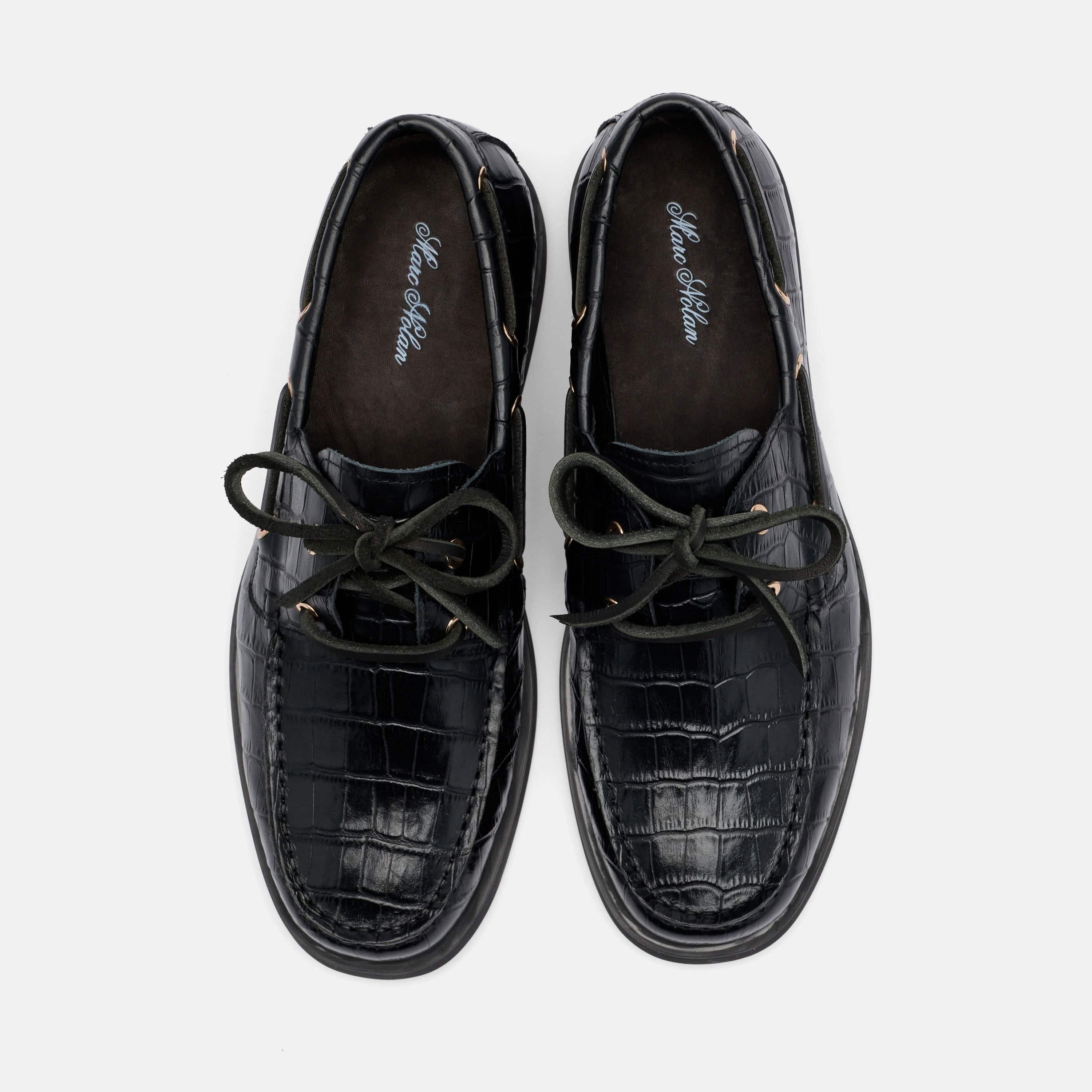 MARC NOLAN Ms. Capri Black Croc Leather Boat Shoes, Alternate, color, Black