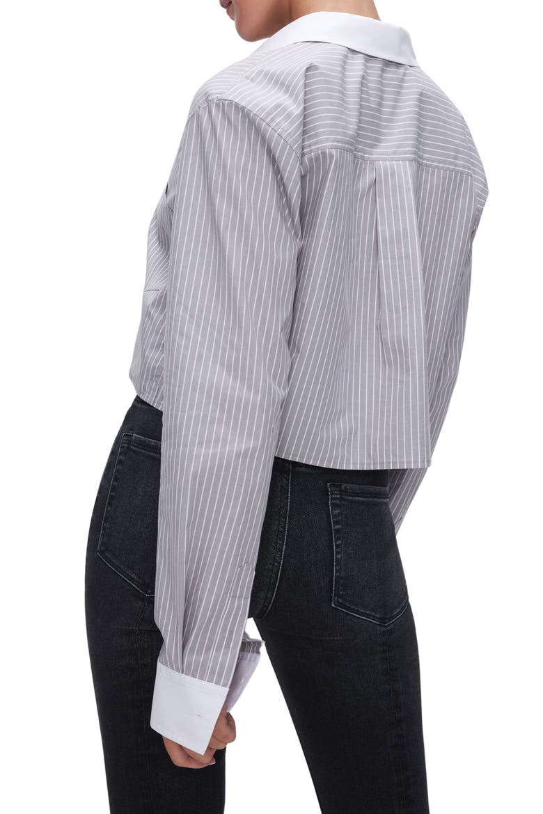 Stripe Crop Button-Up Shirt, Alternate, color, GREY STRIPE005