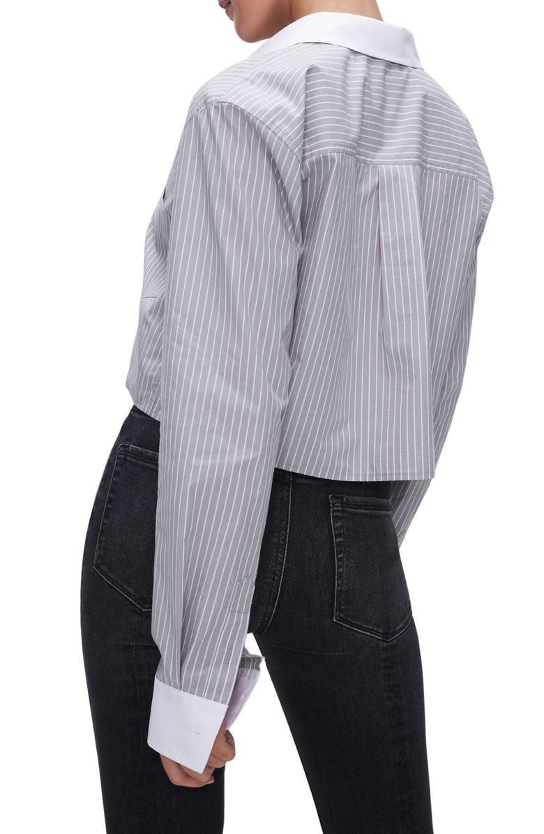 Good American Stripe Crop Button-Up Shirt, Alternate, color,