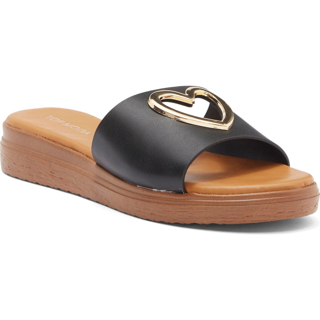 Top Guy Shoes Genova Platform Slide Sandal In Black Pu