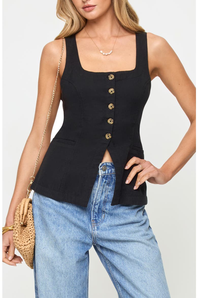 Sofie Linen & Cotton Vest, Main, color, BLACK
