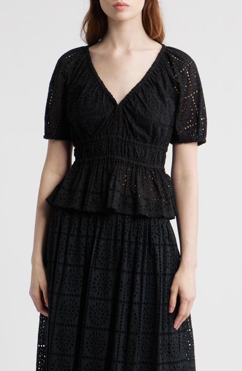 Argenta Cotton Eyelet Peplum Top