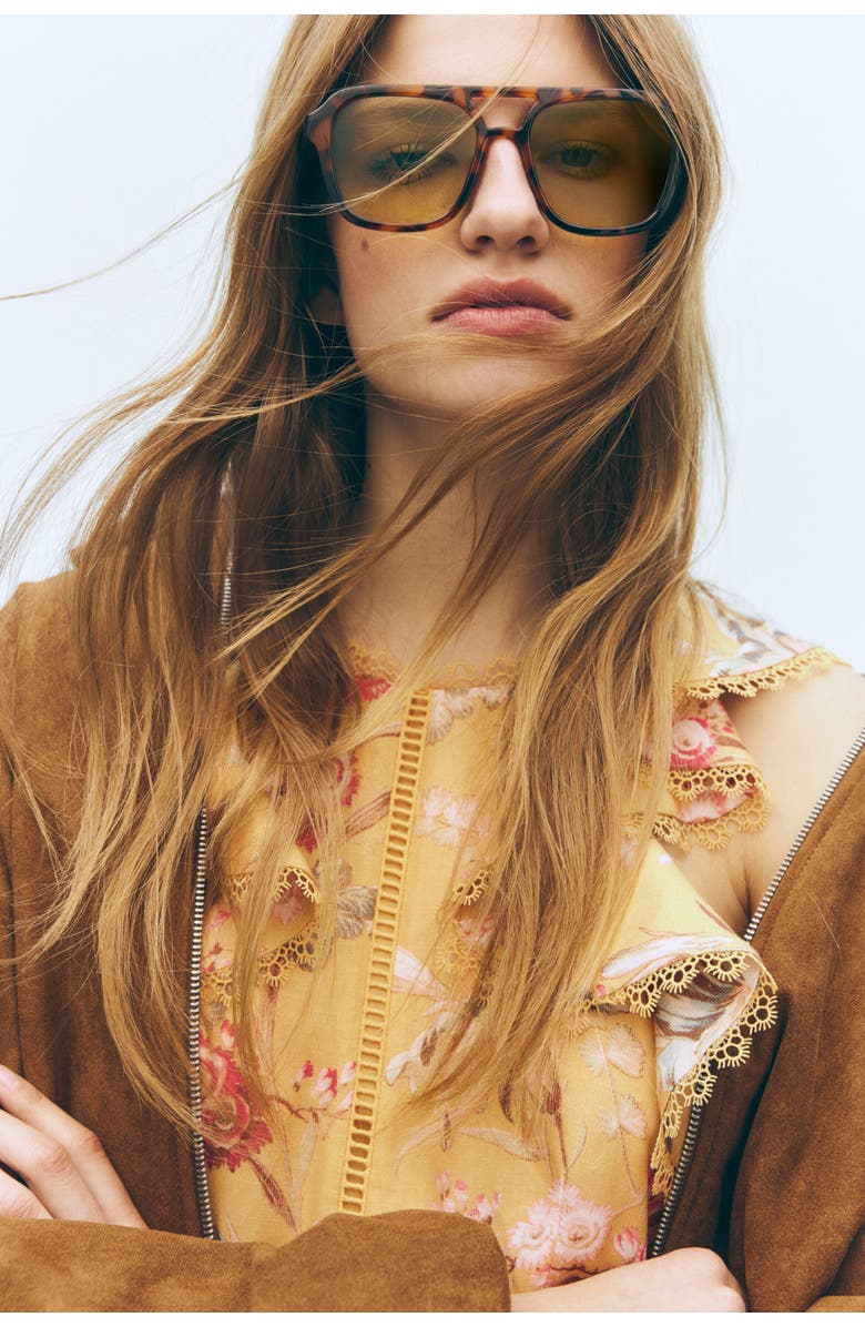 H&M Linen-blend Dress, Alternate, color, Yellow/Floral