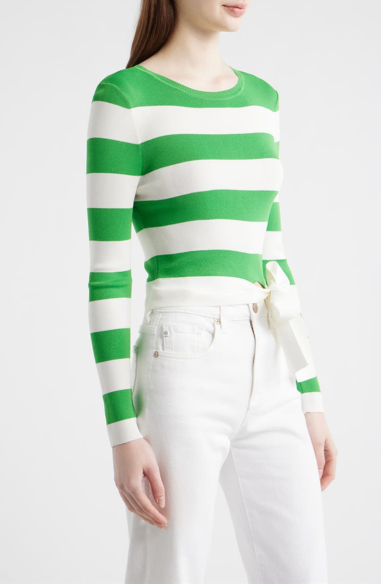 Milly Gia Stripe Tie Side Crop Cotton Blend Top, Alternate, color, Green/ White