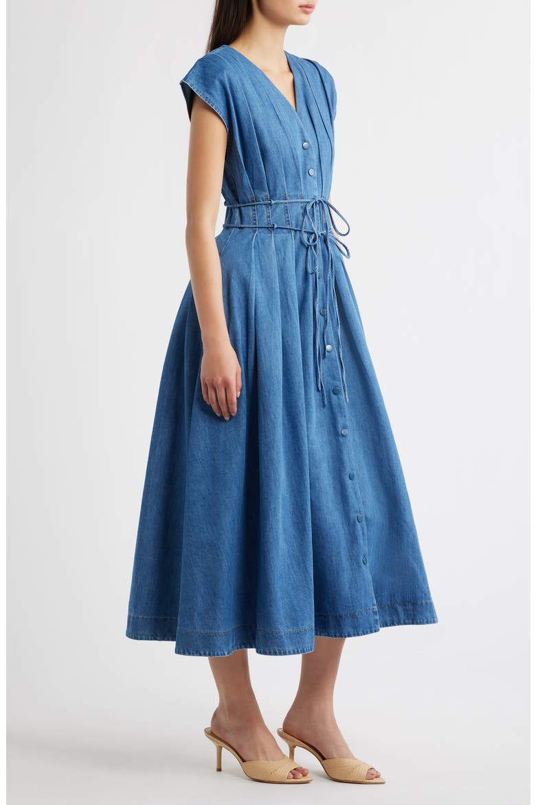 Pleat Denim Midi Shirtdress, Alternate, color, INDIGO