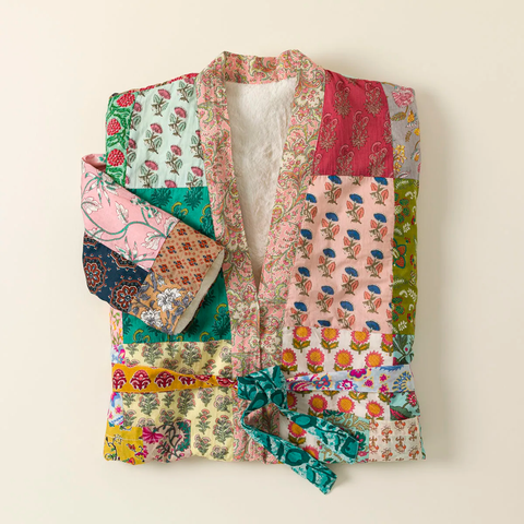 Repurposed Sari Fleece Lined Robe