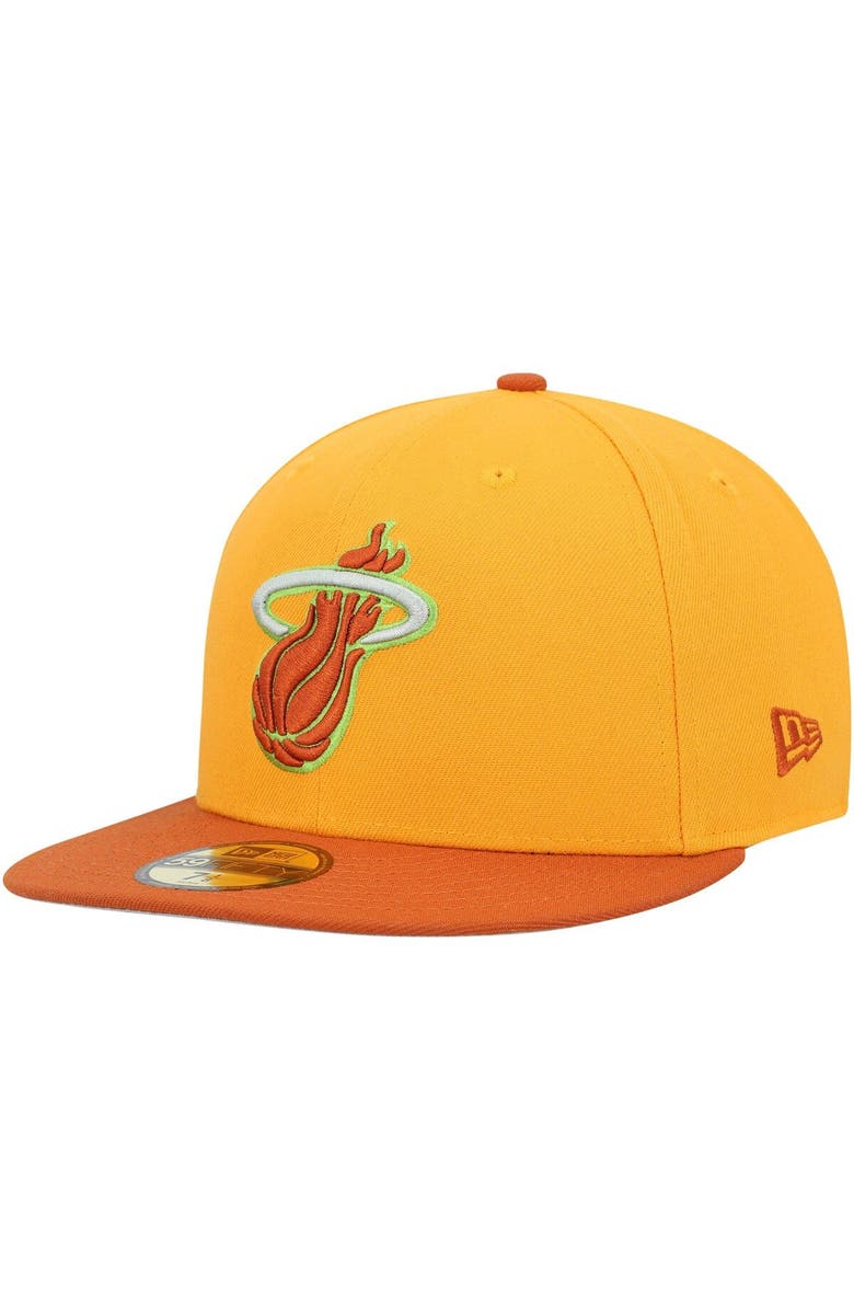 New Era Men's New Era  Gold/Rust Miami Heat 59FIFTY Fitted Hat, Alternate, color, 